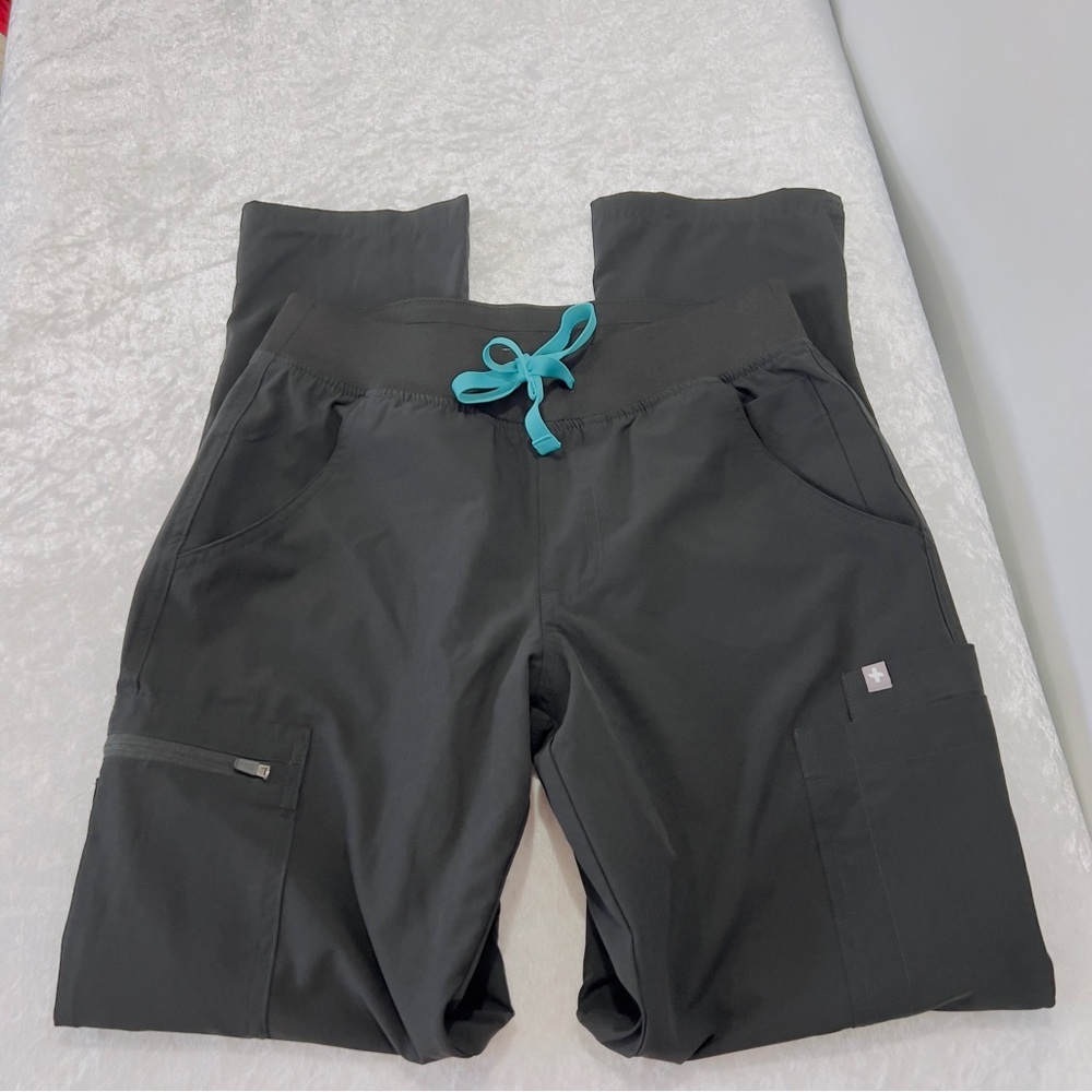 FIGS Yola Lined Skinny Scrub Pants Scrub Size XS Black Teal Drawstring